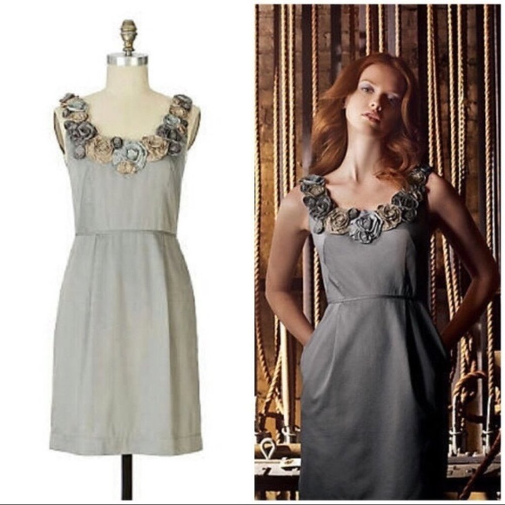 Anthropo baraschi in the wings gray sheath dress 2
